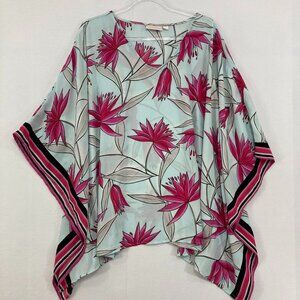 Belle Kim Gravel size XL Blue Pink Floral Soft Flowy Poncho Top Vacation